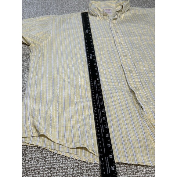 Brooks Brothers Button Down Shirt Men L Yellow/Blue/White Plaid Short Sleeve - Picture 7 of 8